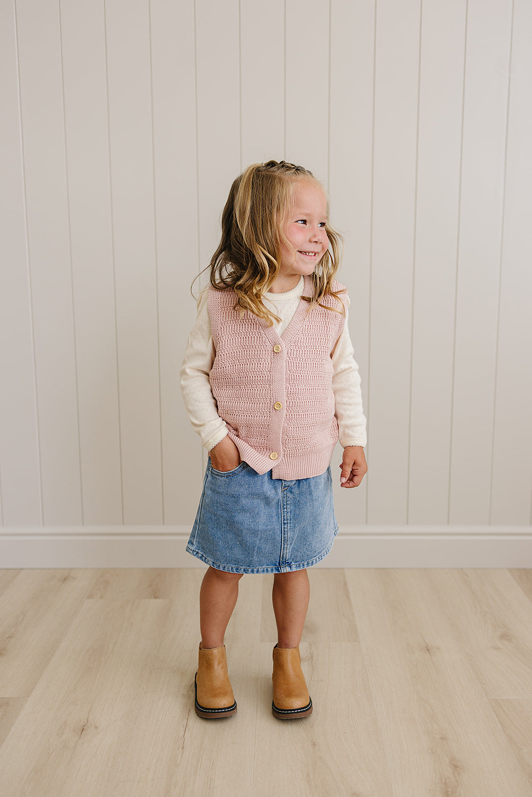 Pink Knit Button Down Vest Top