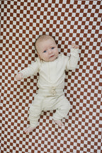 Cream Bamboo Snap Long Sleeve Ribbed Bodysuit Romper