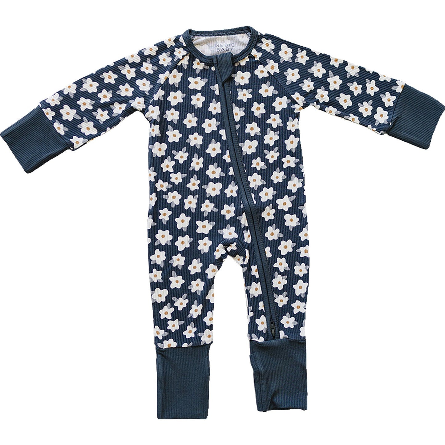 Navy Daisy Floral Ribbed Bamboo Zipper