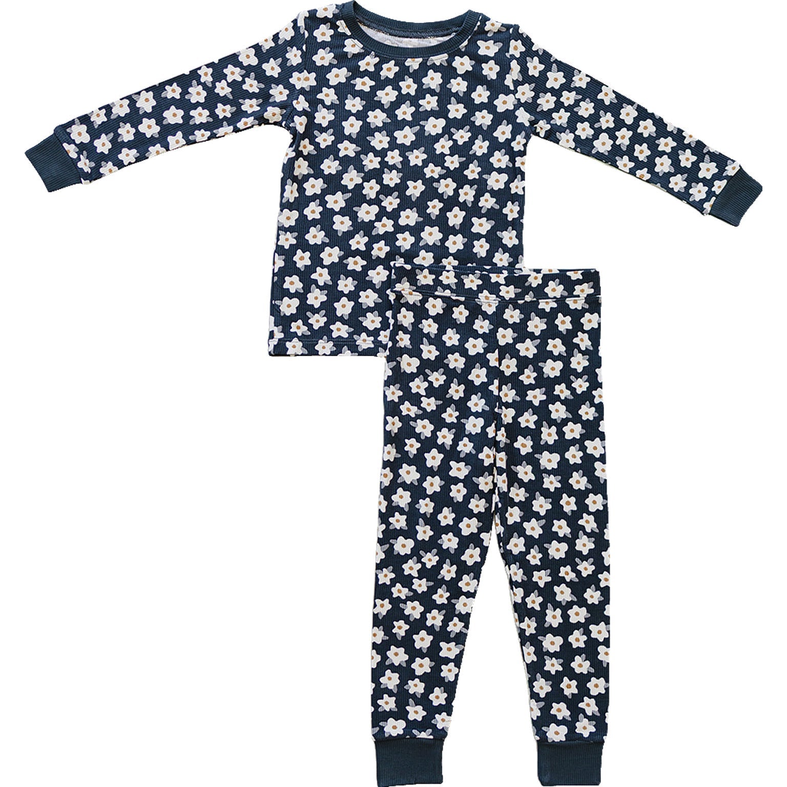 Navy Daisy Floral Ribbed Bamboo Cozy PJs