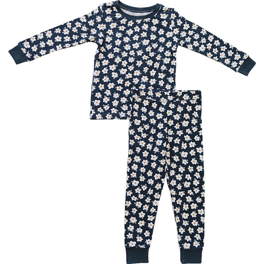 Navy Daisy Floral Ribbed Bamboo Cozy PJs