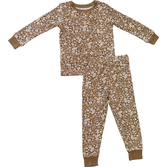 Brown Floral Ribbed Bamboo Cozy PJs