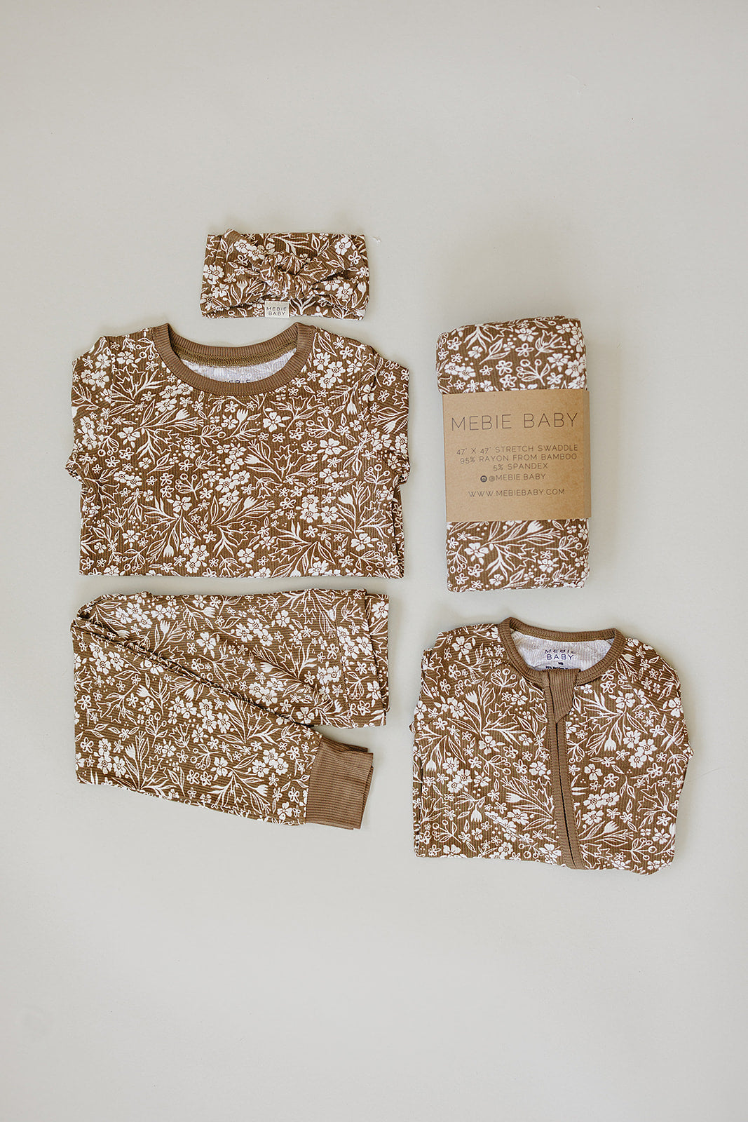 Brown Floral Ribbed Bamboo Cozy PJs