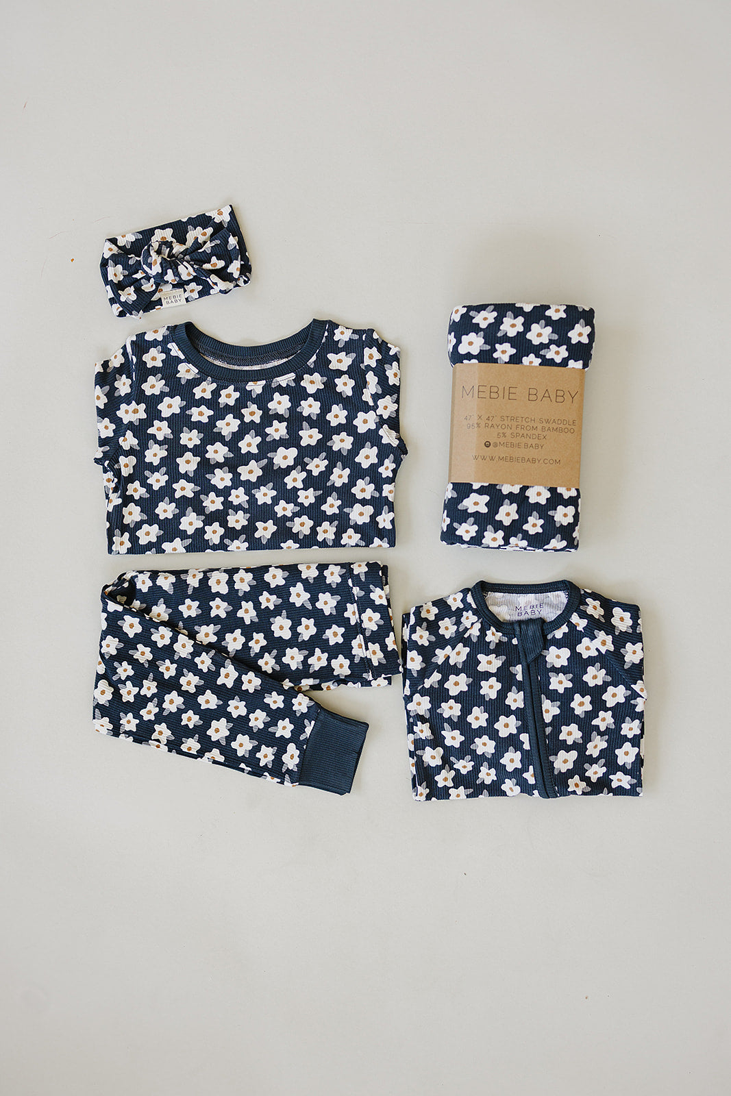 Navy Daisy Floral Ribbed Bamboo Cozy PJs