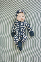 Navy Daisy Floral Ribbed Bamboo Zipper