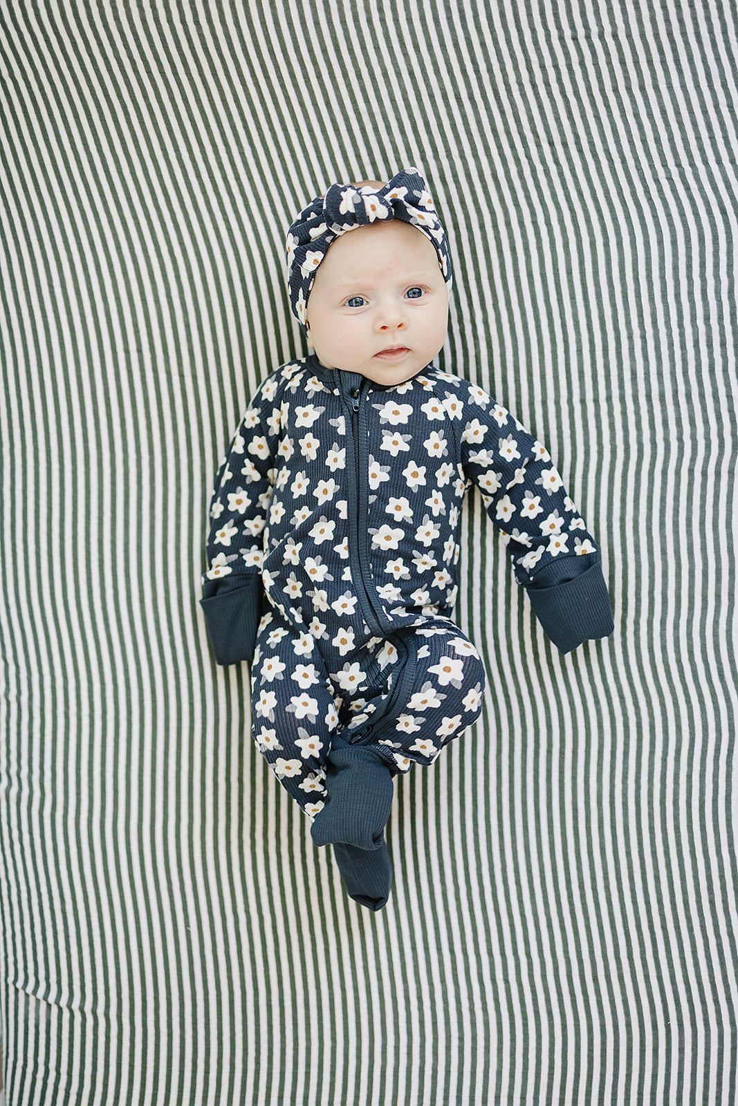 Navy Daisy Floral Ribbed Bamboo Zipper
