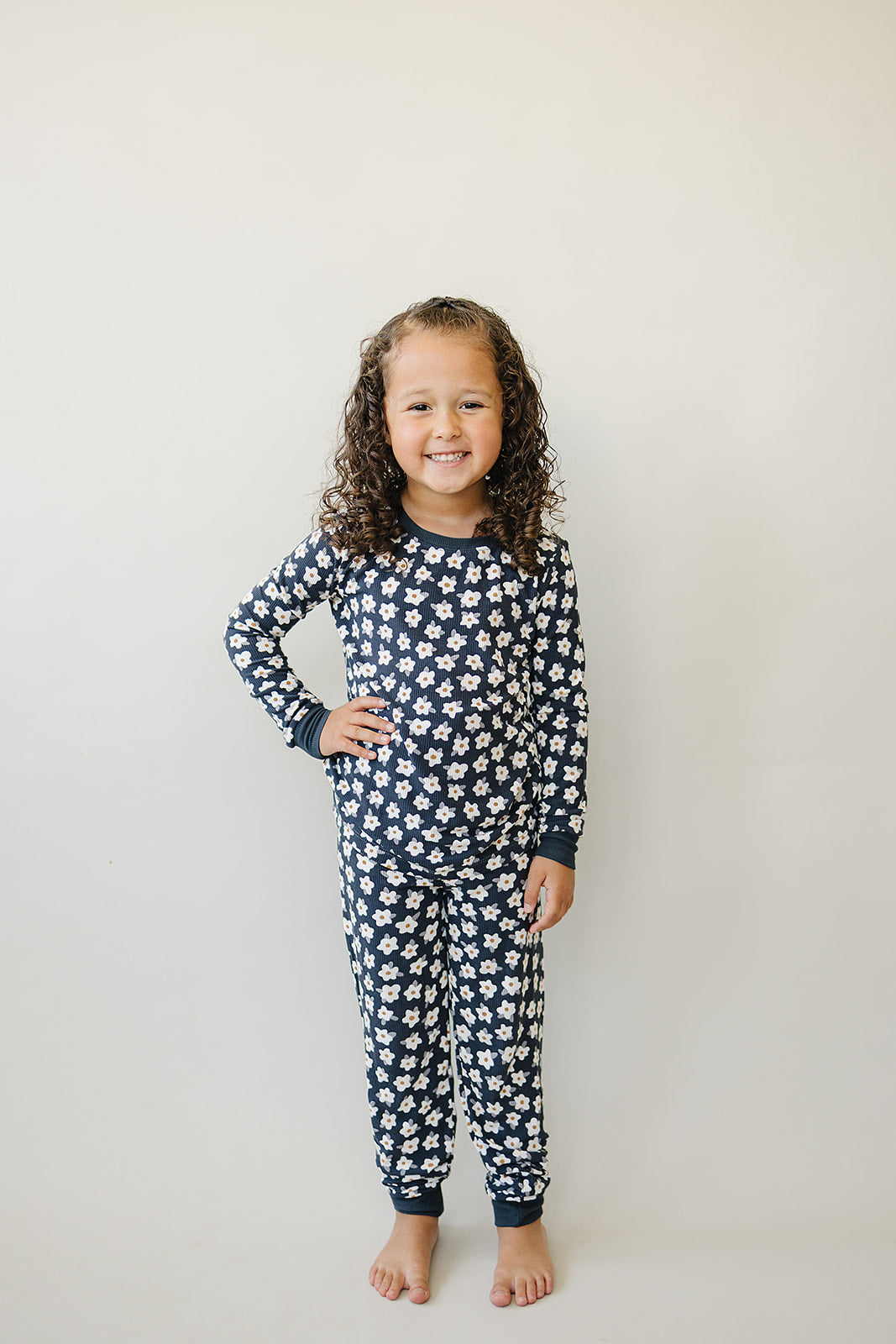 Navy Daisy Floral Ribbed Bamboo Cozy PJs