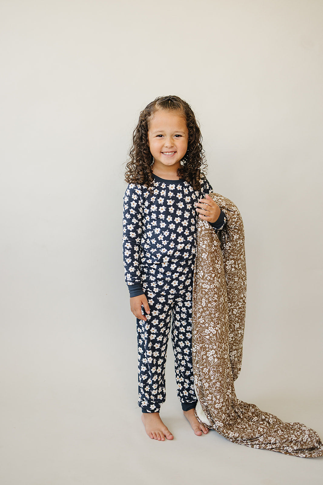 Navy Daisy Floral Ribbed Bamboo Cozy PJs