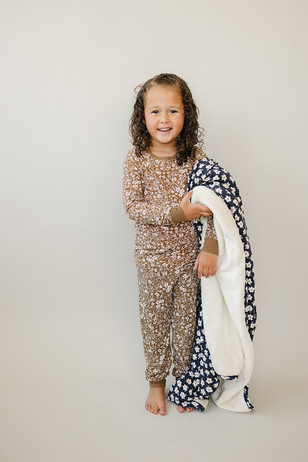 Brown Floral Ribbed Bamboo Cozy PJs