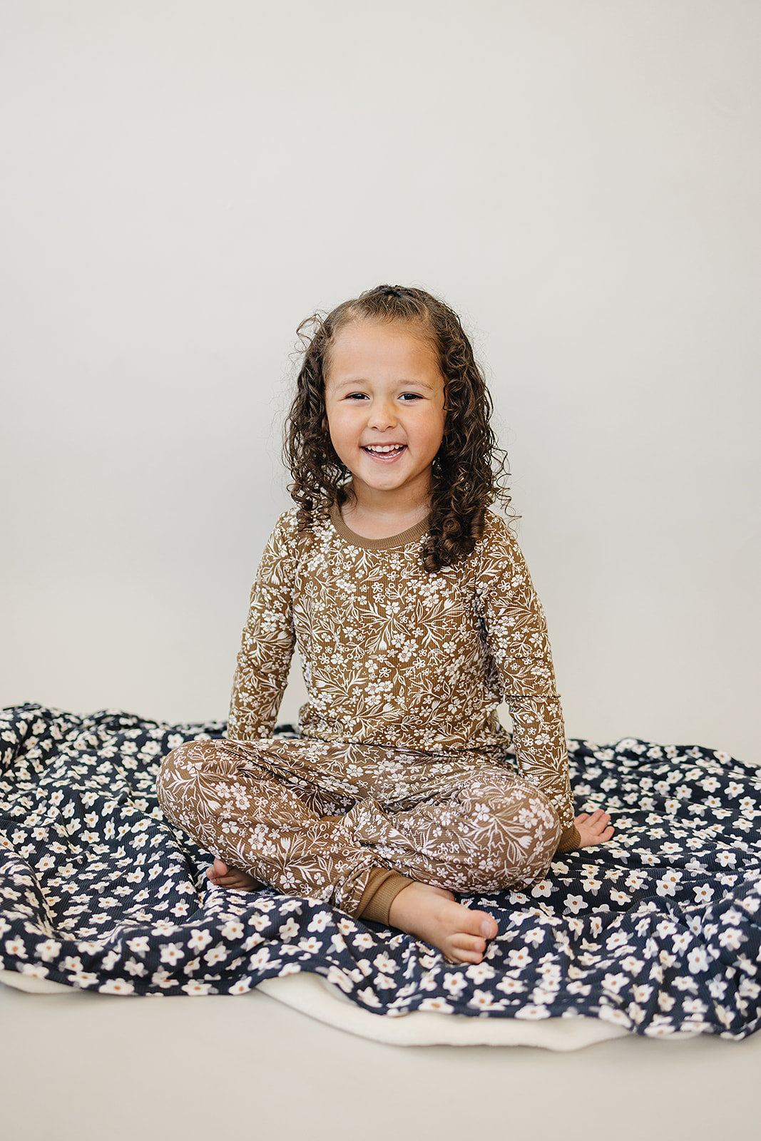 Brown Floral Ribbed Bamboo Cozy PJs