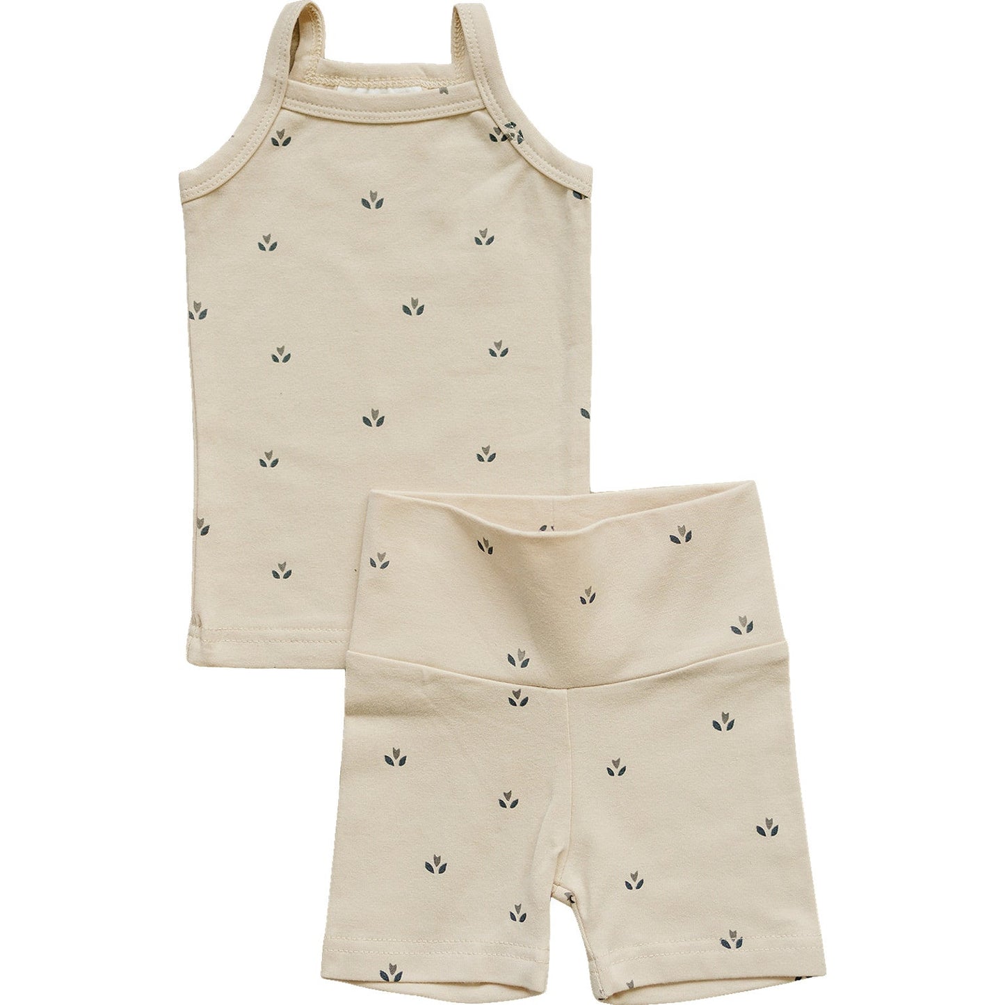 Cream Tulips Floral Tank + Biker Shorts Set