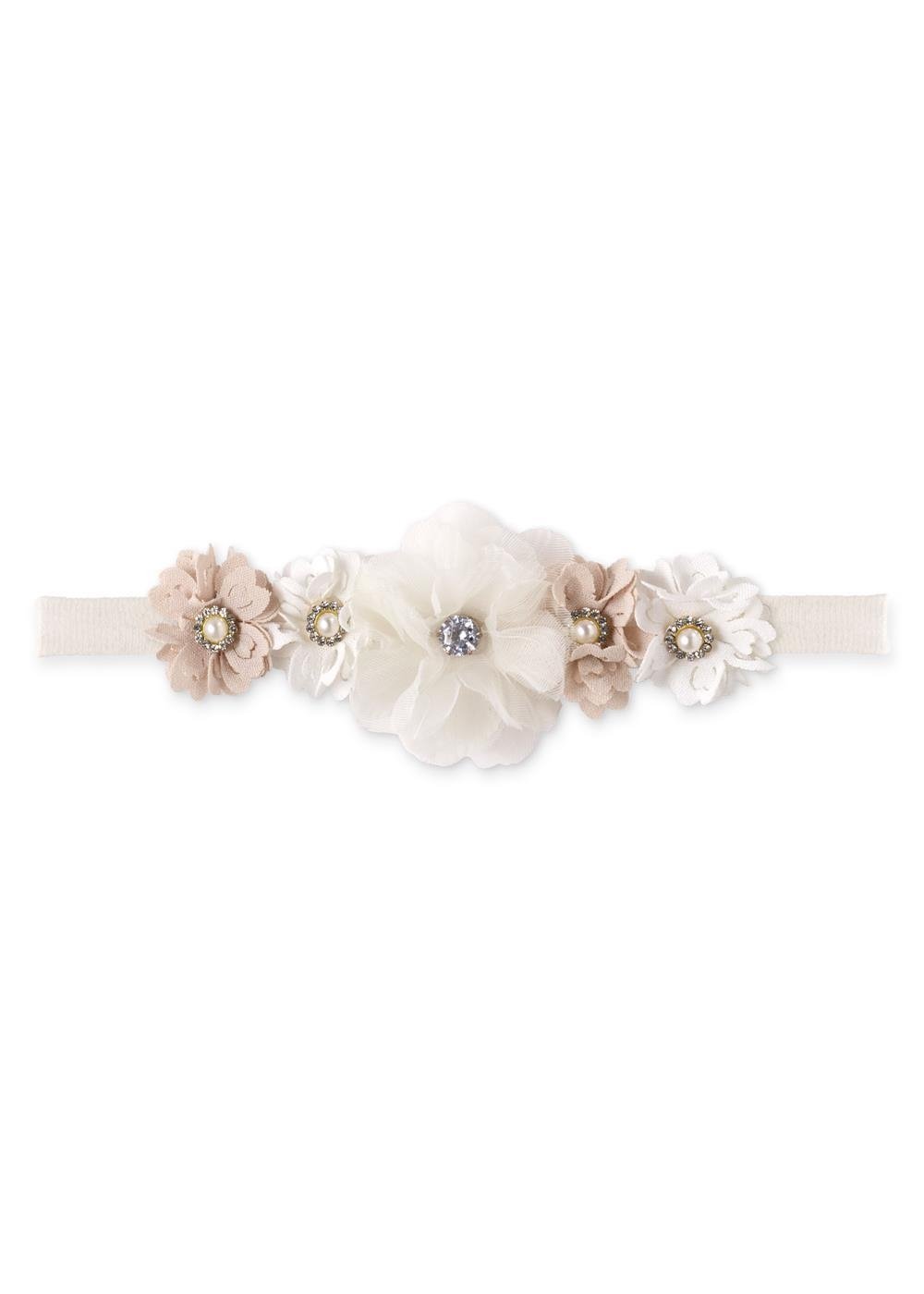Ivory & Tan Faux Flowers W/ Pearls & Rhinestones Headband
