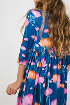 Poppies Floral 3/4 Sleeve Pocket Twirl Dress