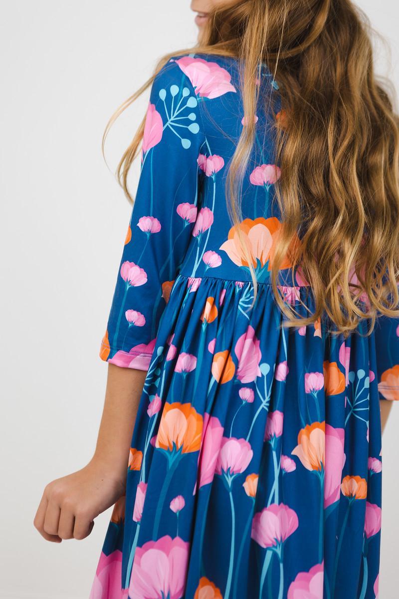 Poppies Floral 3/4 Sleeve Pocket Twirl Dress