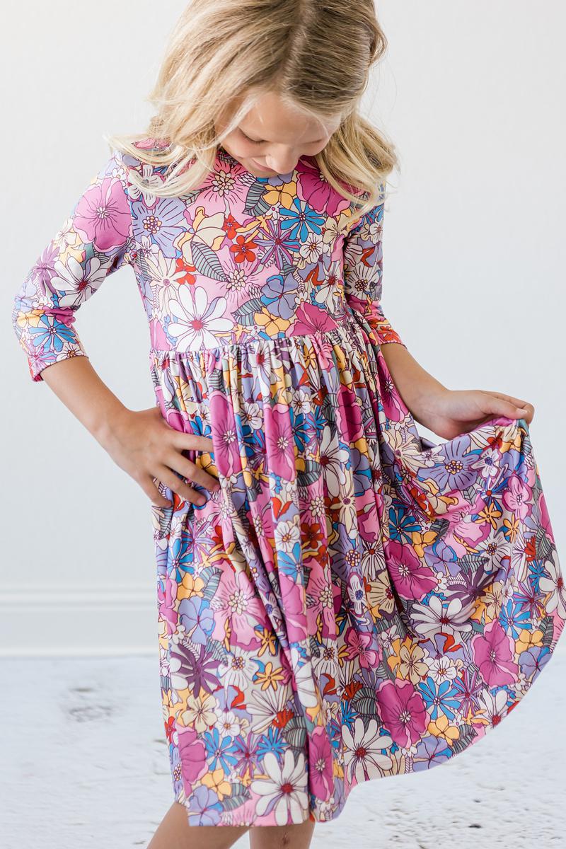 Mauve What's Up Buttercup 3/4 Sleeve Floral Pocket Twirl Dress