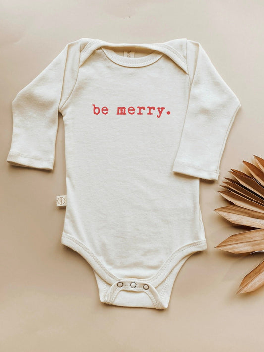 Baby Be Merry Graphic Long Sleeve Organic Bodysuit