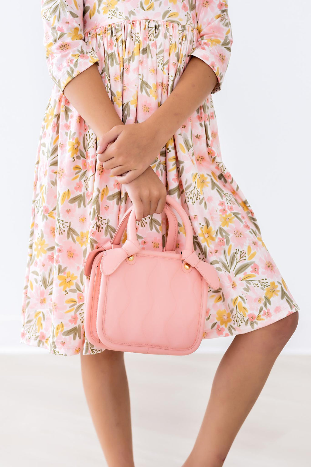 Pretty Peachy Floral 3/4 Sleeve Pocket Twirl Dress