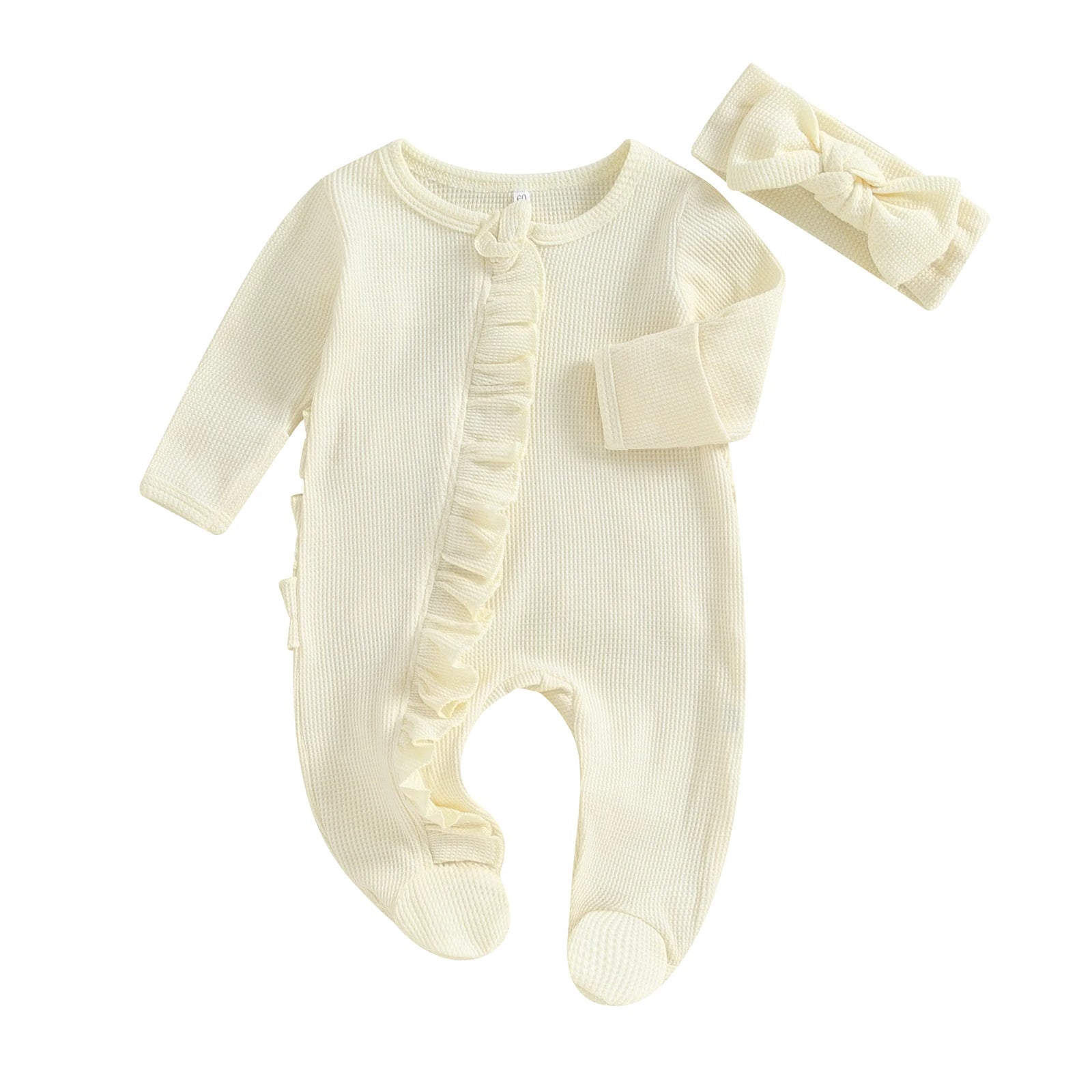 Ruffle Footed Jumpsuit Romper with Headband Set