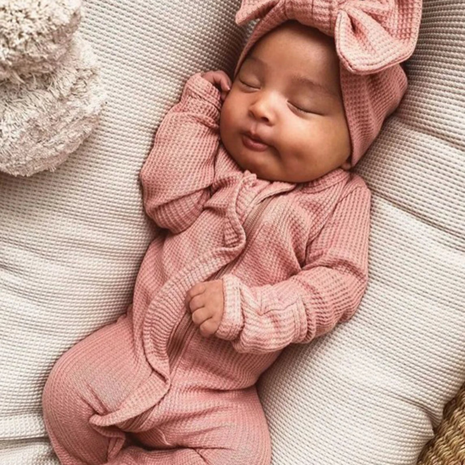 Ruffle Footed Jumpsuit Romper with Headband Set