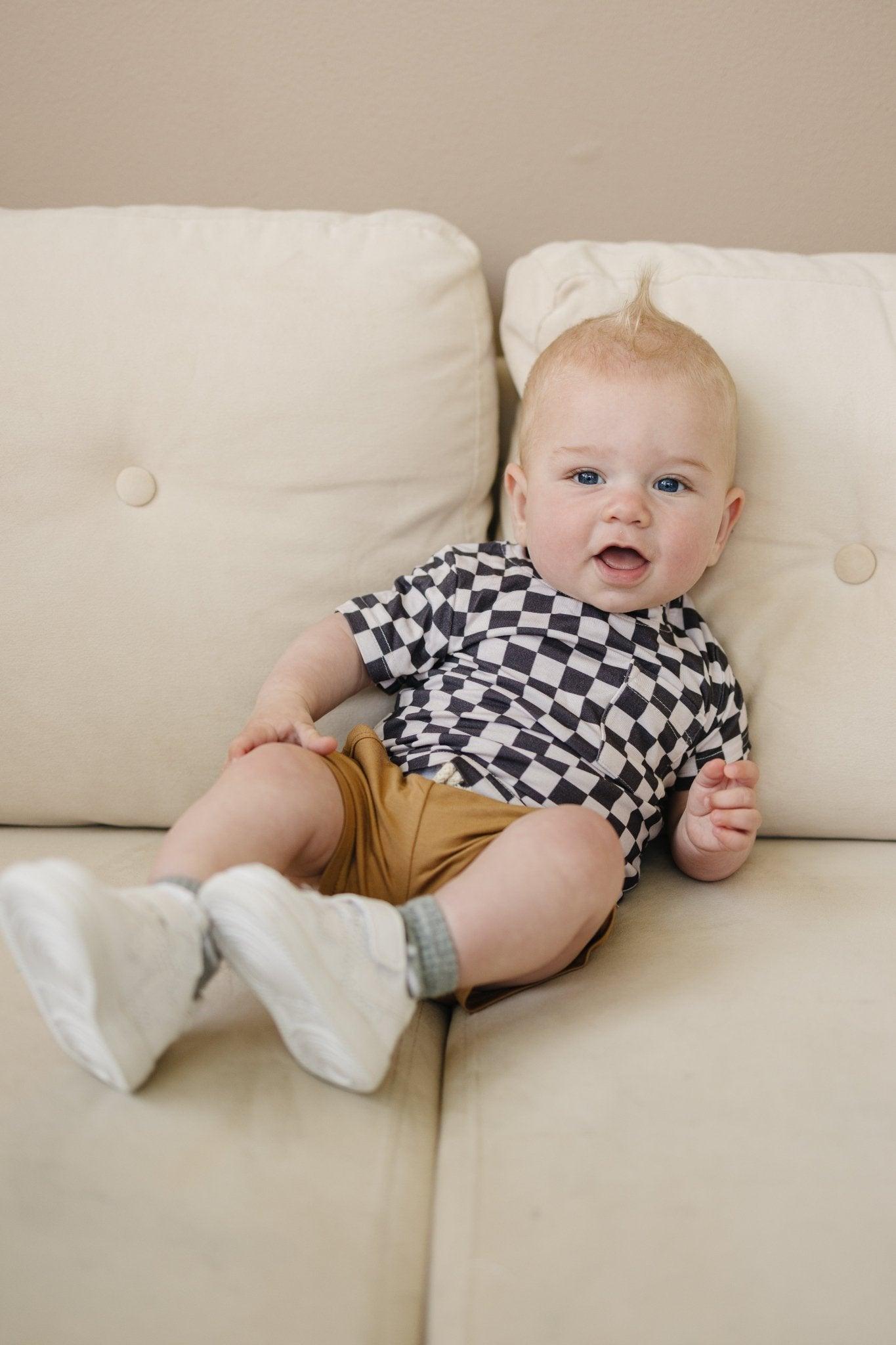 Black Checkered Bamboo Tee Top