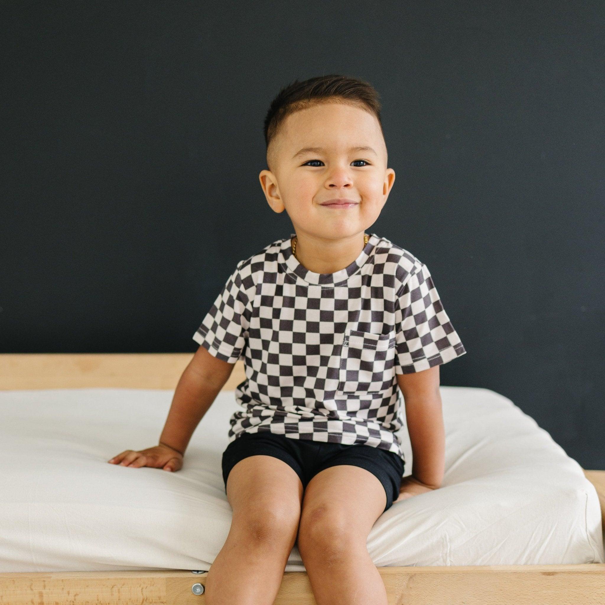 Black Checkered Bamboo Tee Top