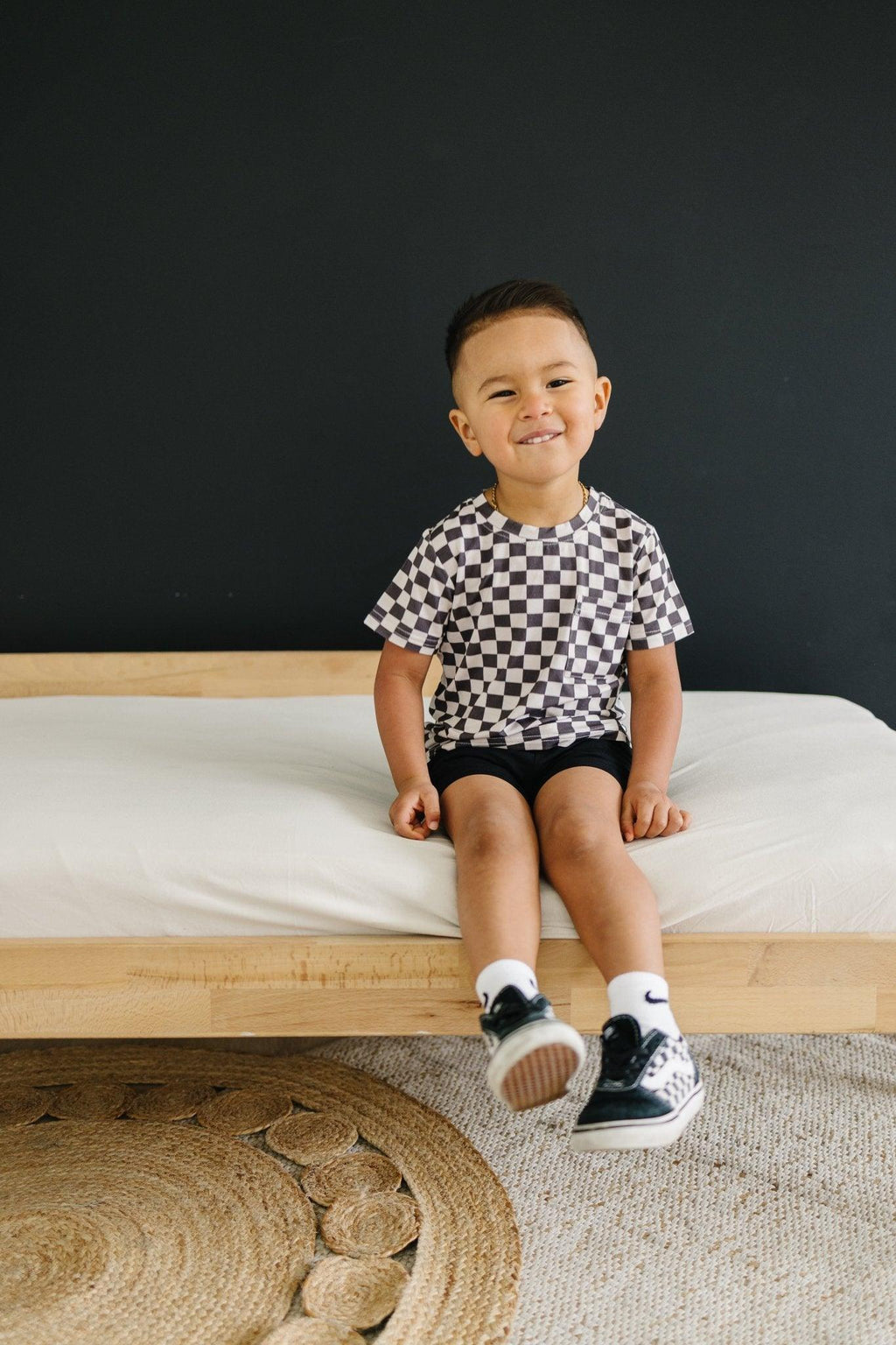 Black Checkered Bamboo Tee Top