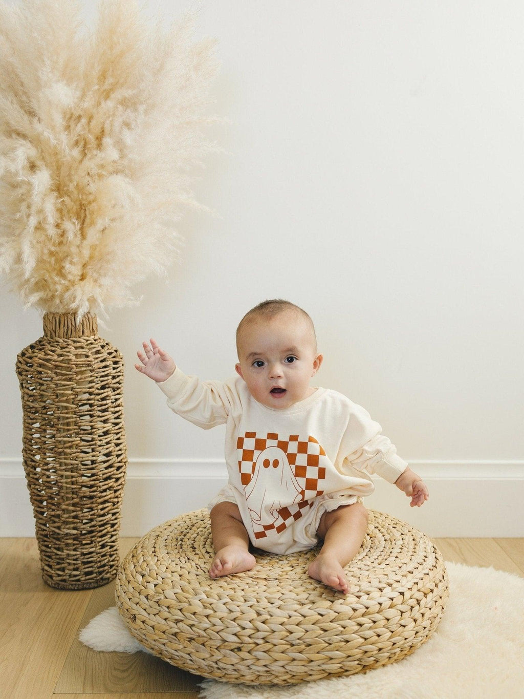 Checkered Ghost Sweatshirt Romper - more colors