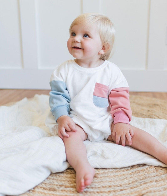 Colorblock Pocket Sweatshirt Romper