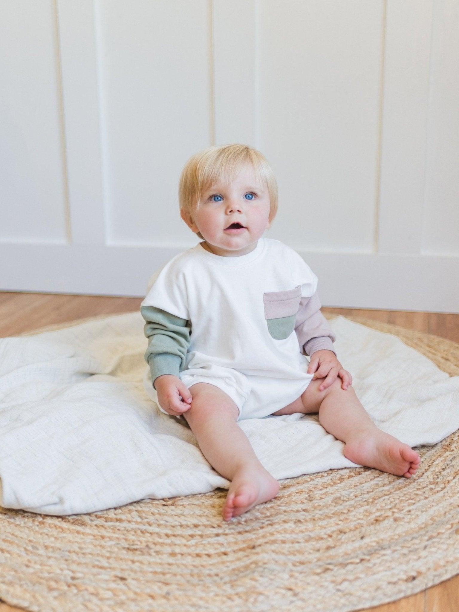 Colorblock Pocket Sweatshirt Romper