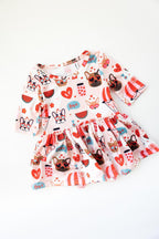 Puppy Love 3/4 Sleeve Twirl Bodysuit Romper