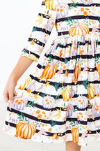 Pumpkins & Peonies 3/4 Sleeve Pocket Twirl Dress