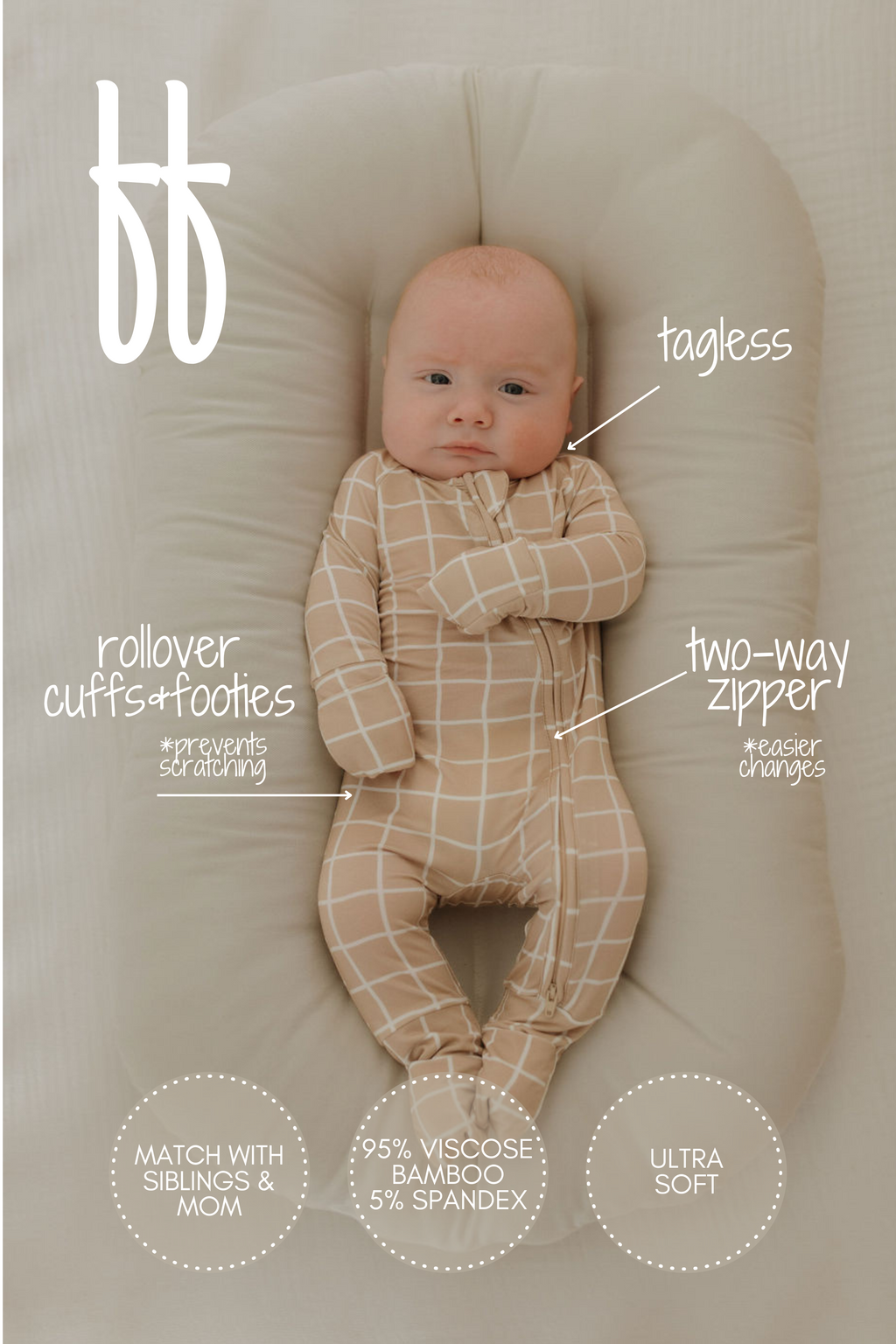 Bamboo Zip Pajamas | Grid Zipper Romper