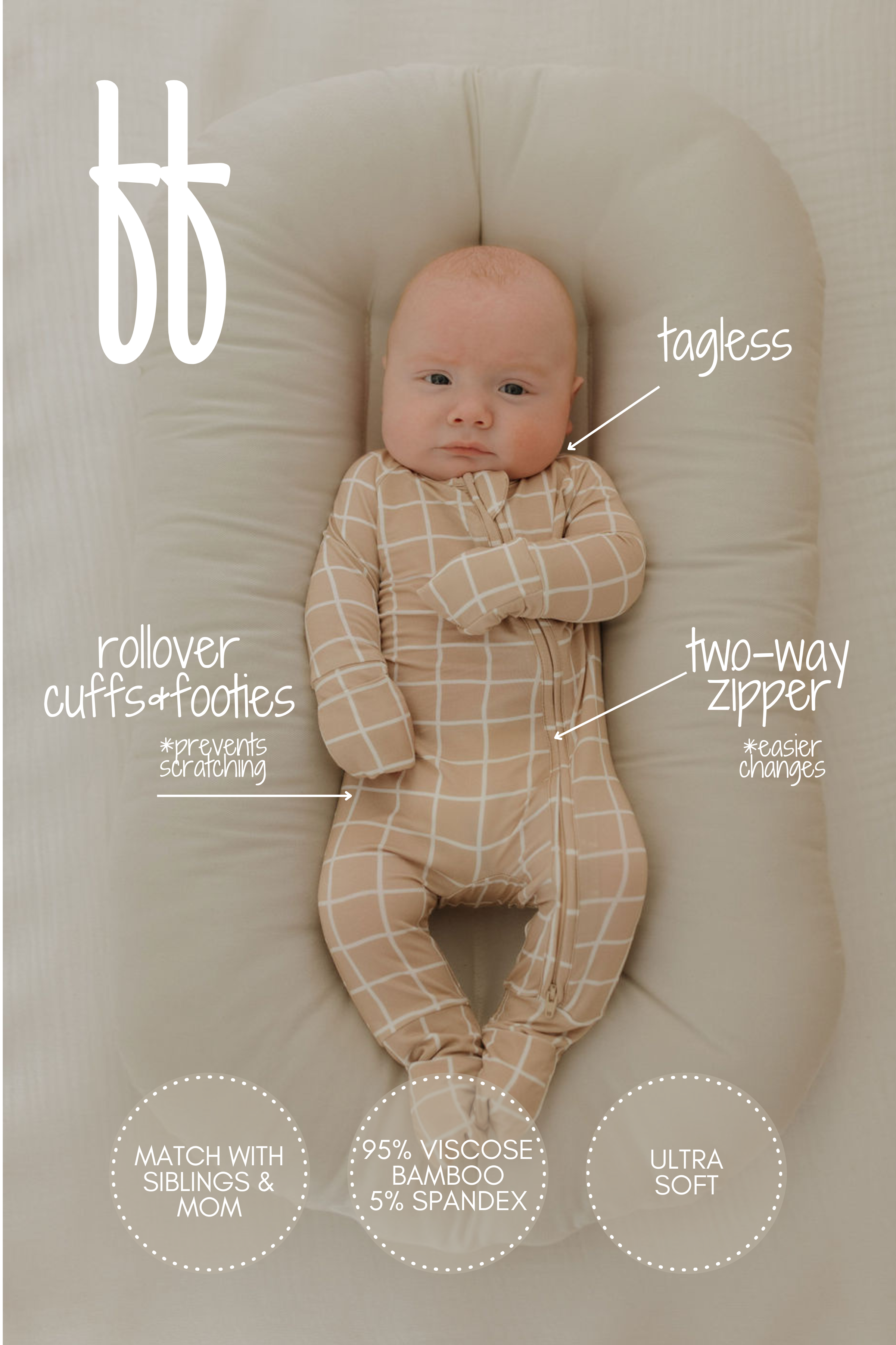 Bamboo Zip Pajamas | Grid Zipper Romper