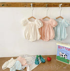 Embroidery Cotton Romper with Hat Set