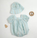 Embroidery Cotton Romper with Hat Set