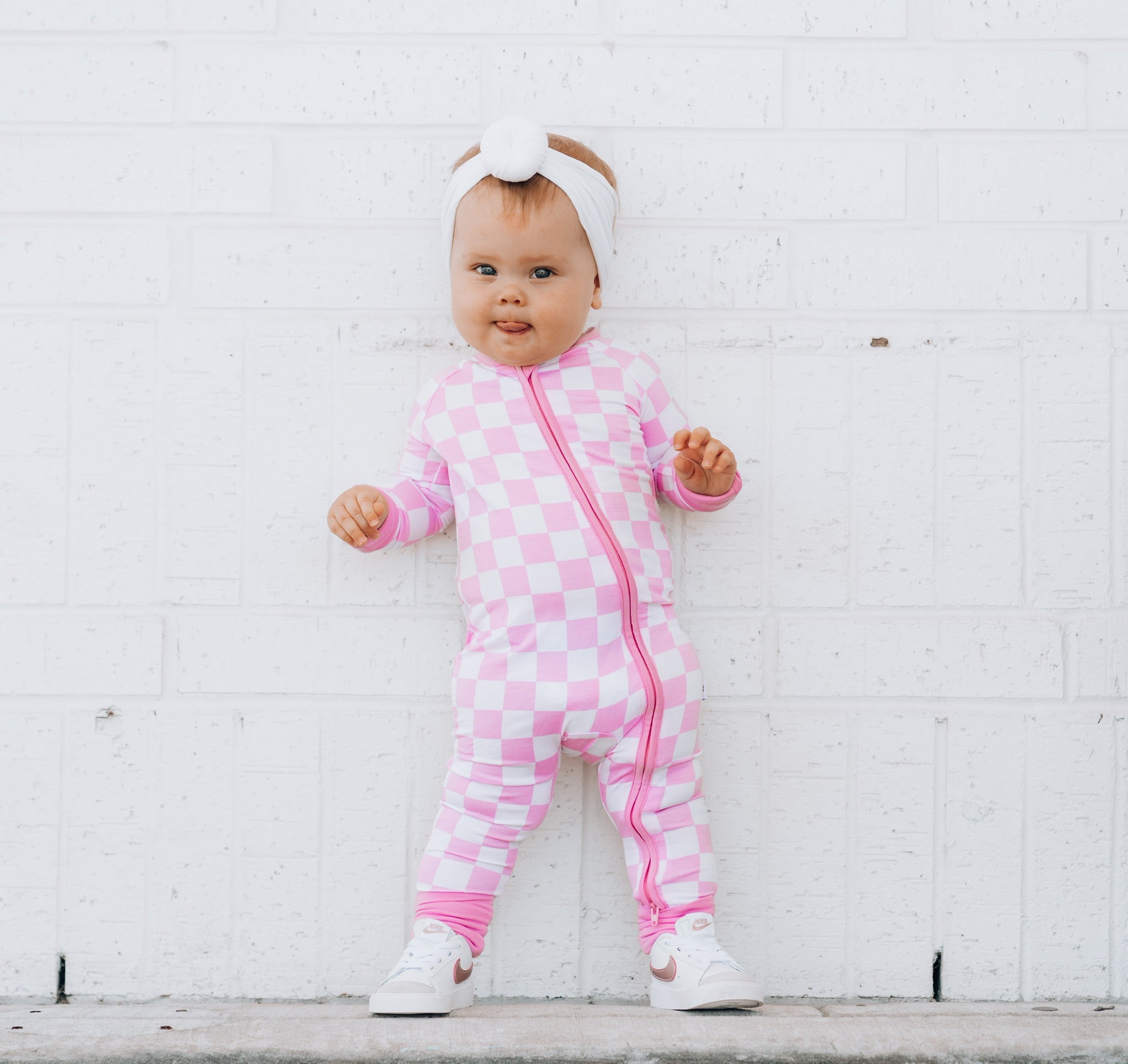 BUBBLEGUM CHECKERS DREAM ZIPPER ROMPER
