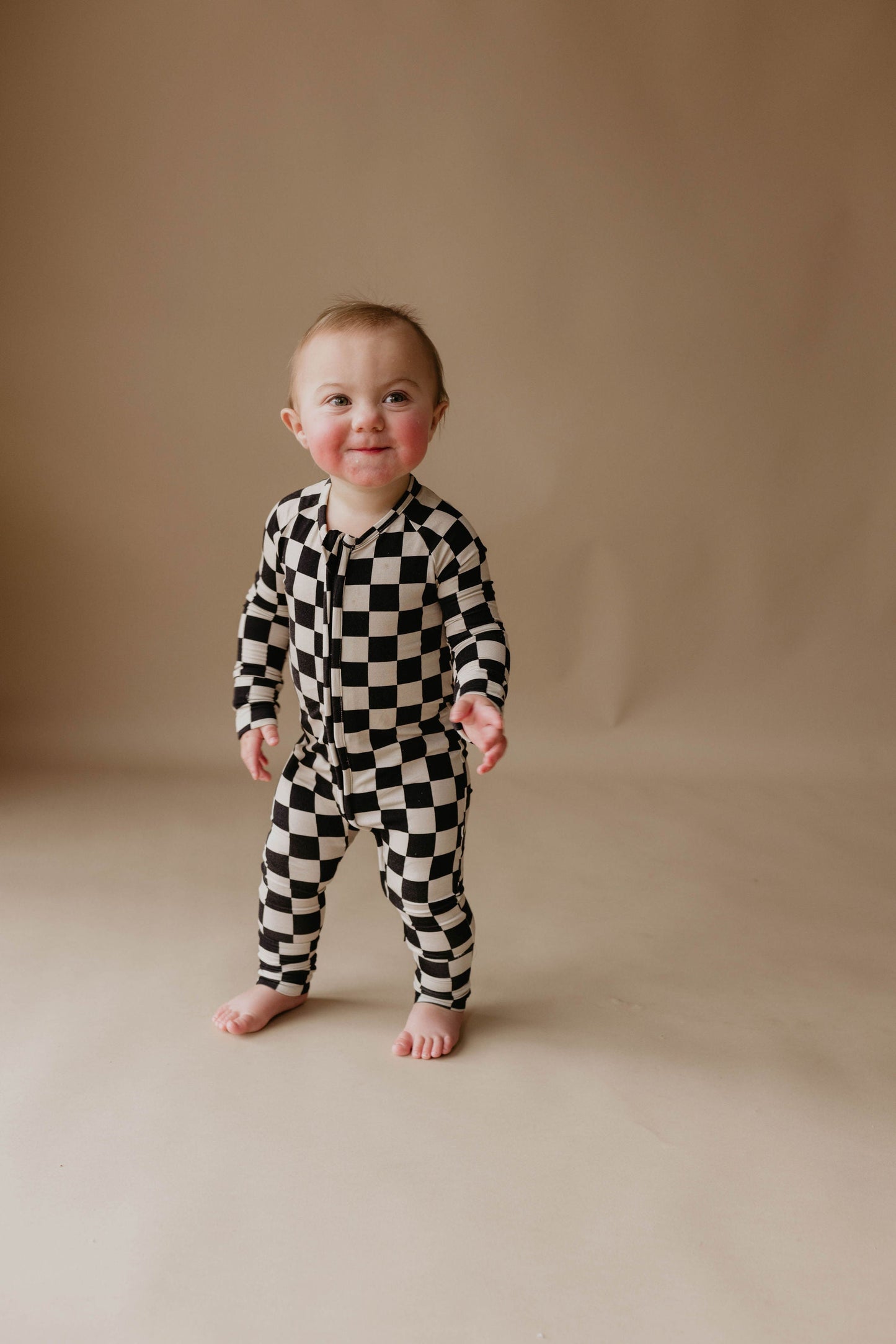 Bamboo Zip Pajamas | Black Checkerboard