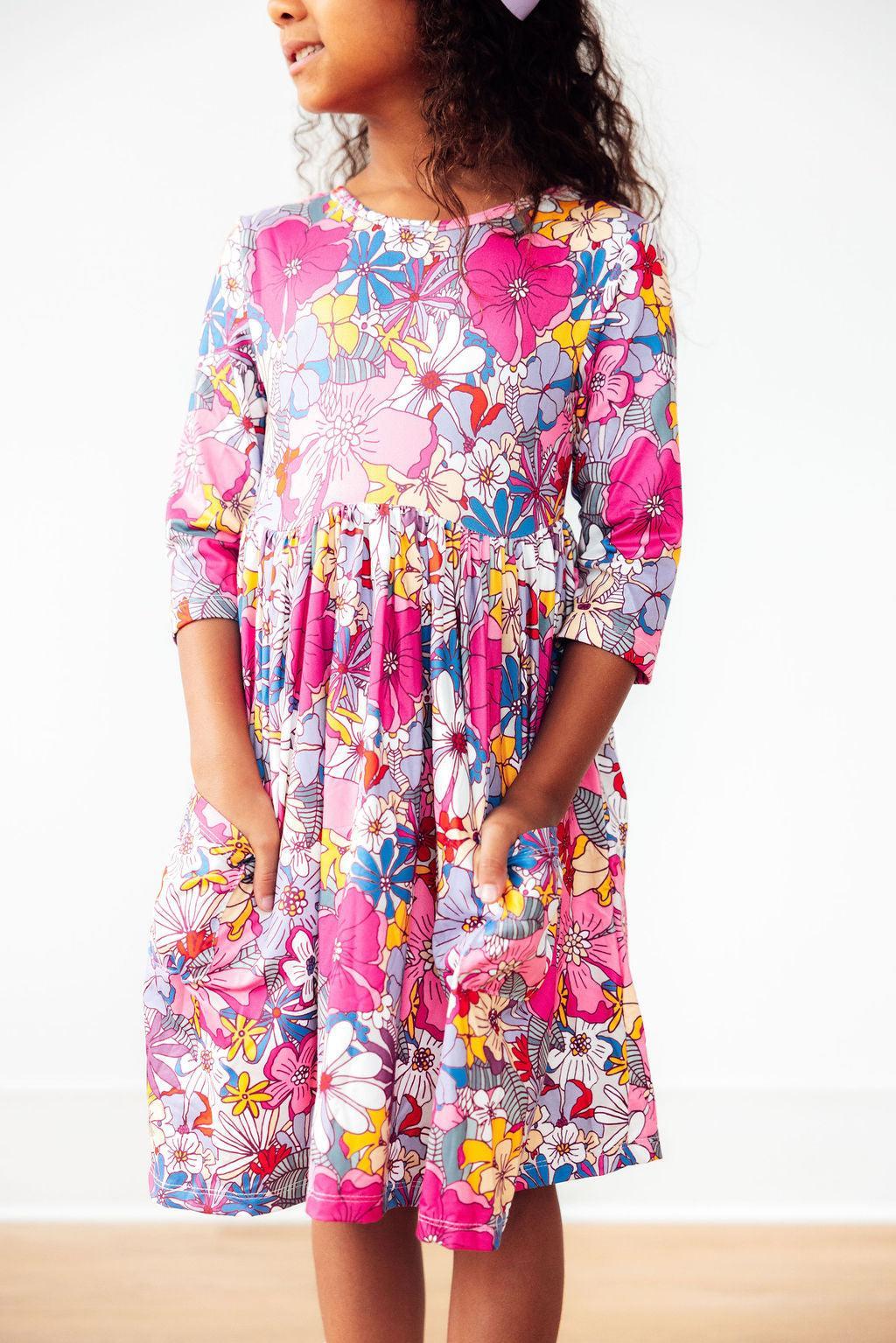 Mauve What's Up Buttercup 3/4 Sleeve Floral Pocket Twirl Dress