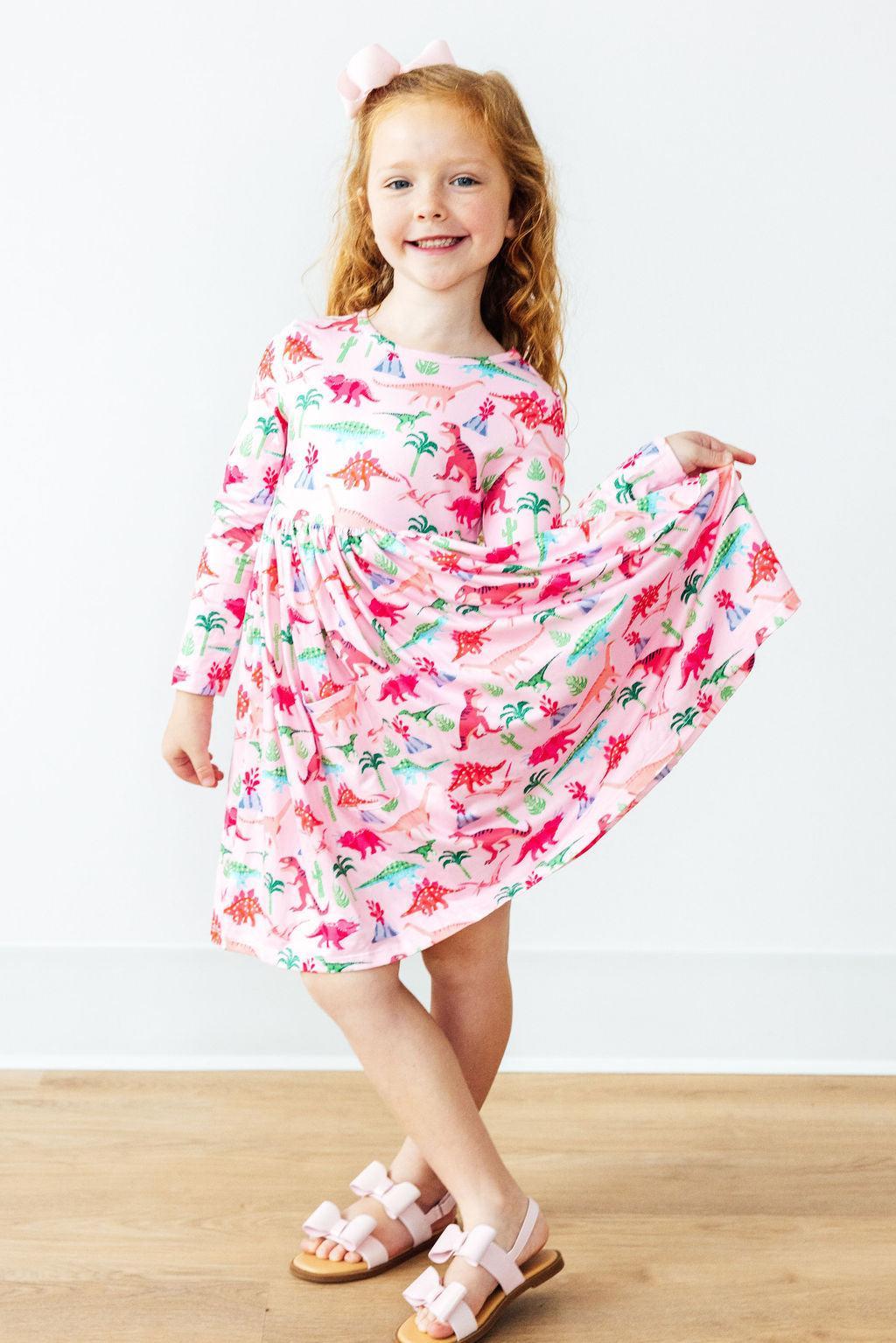 Pinkosaurus Rex L/S Pocket Twirl Dress