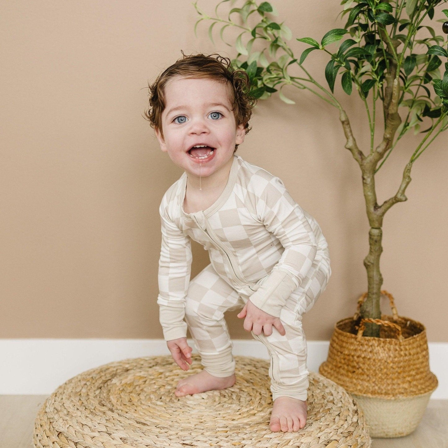 Neutral Checker Bamboo Zippy Romper *18/24 months left