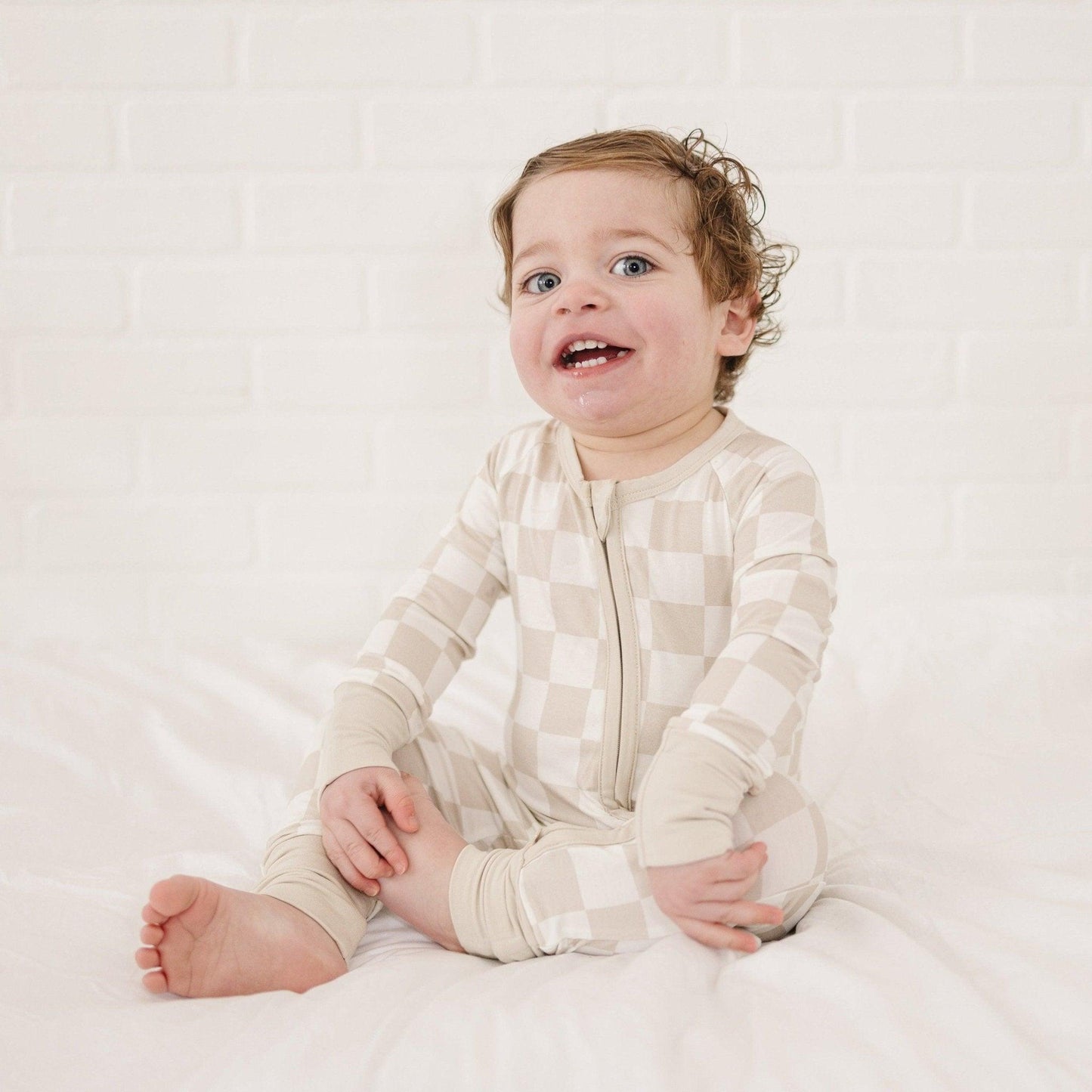 Neutral Checker Bamboo Zippy Romper *18/24 months left