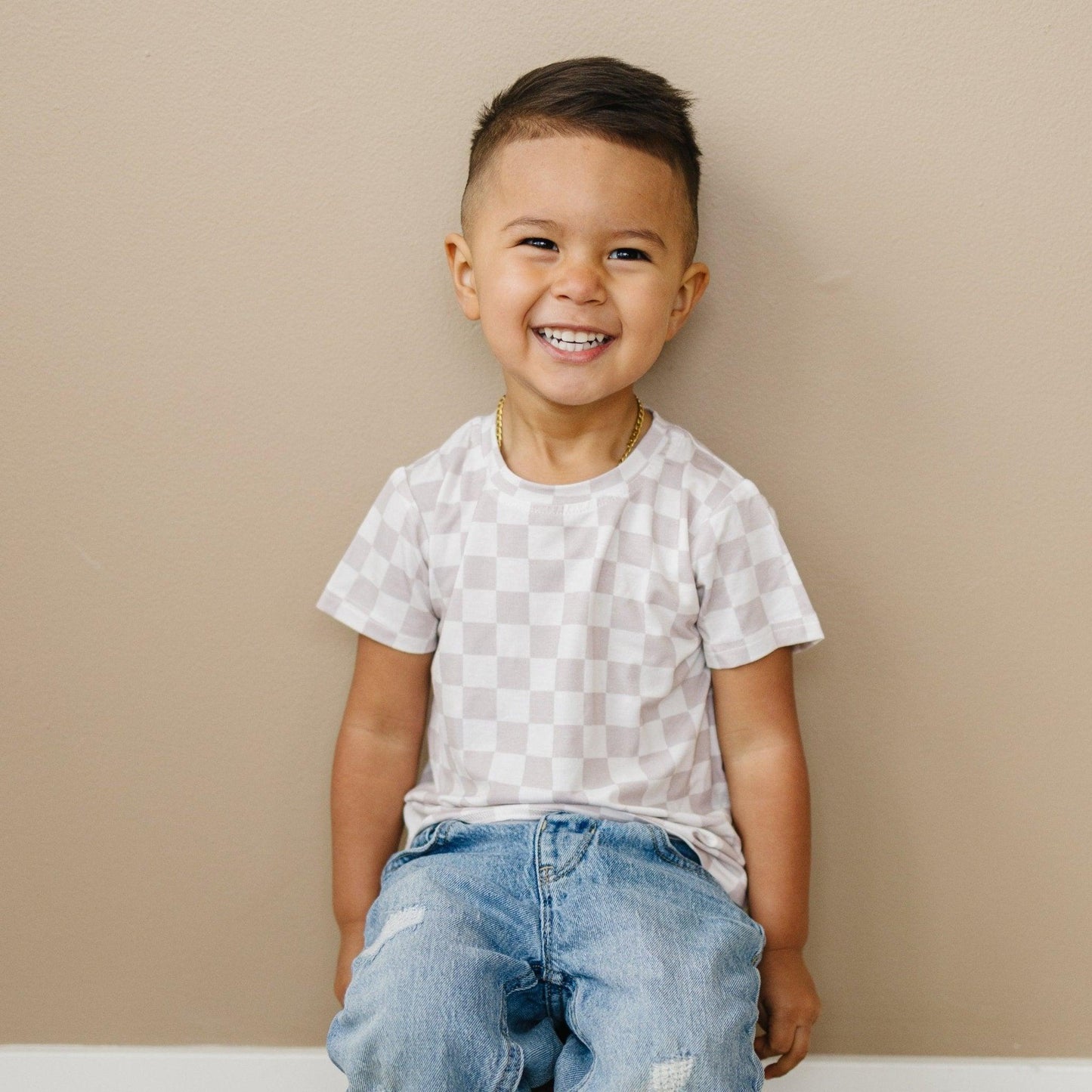 Neutral Checkered Bamboo Tee