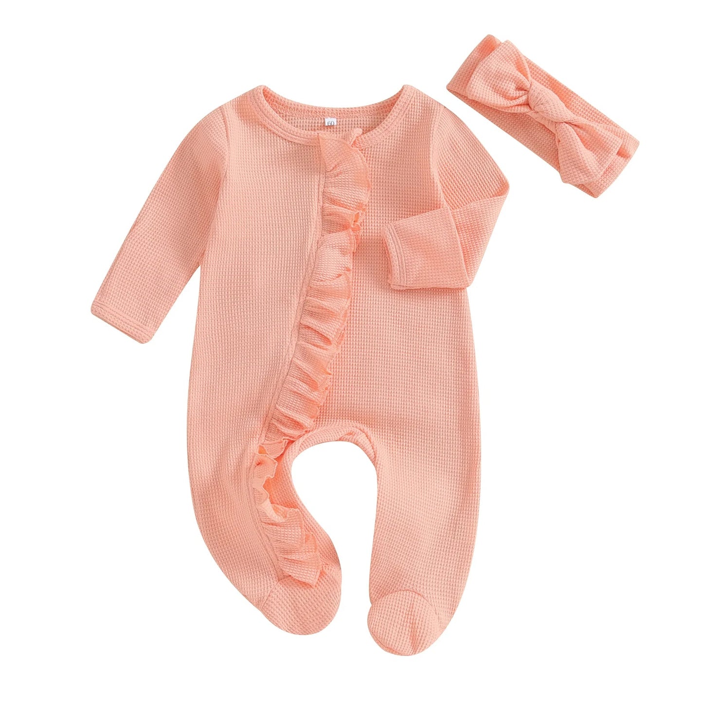 Ruffle Footed Jumpsuit Romper with Headband Set