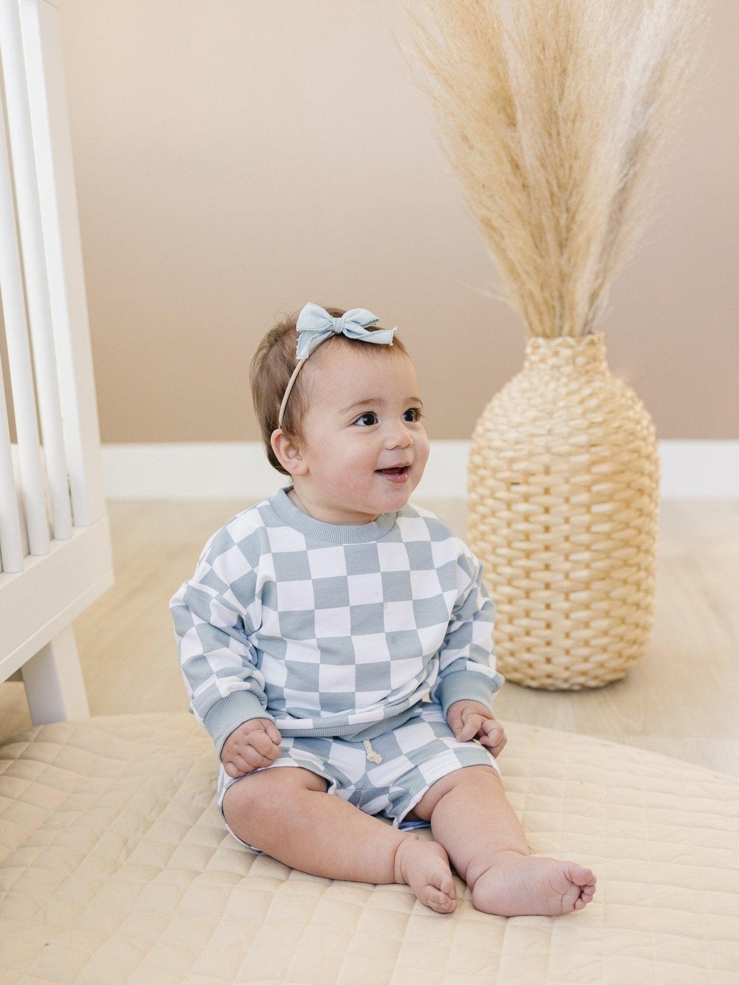 Organic Cotton Checkered Crewneck & Shorts Set