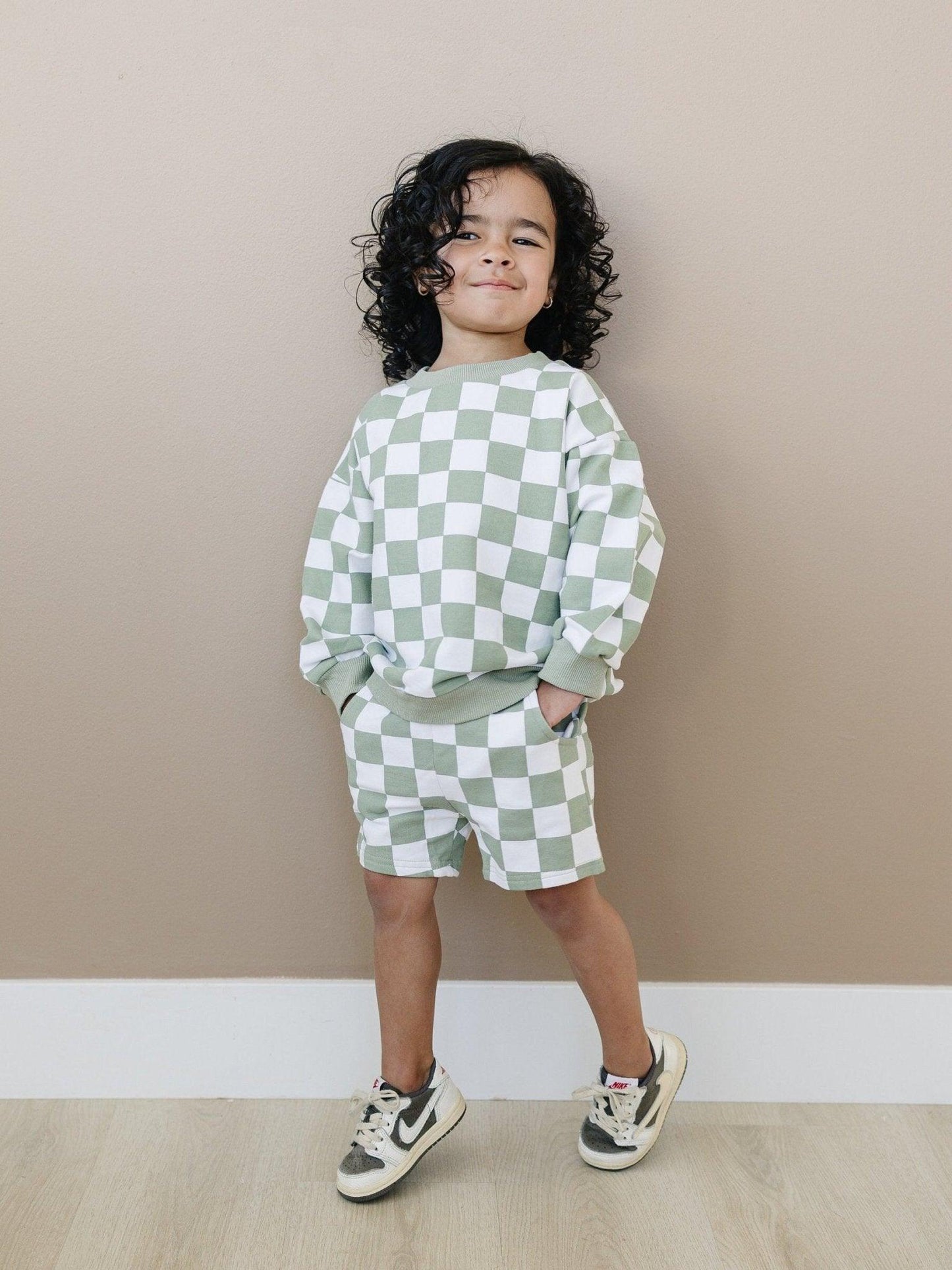 Organic Cotton Checkered Crewneck & Shorts Set