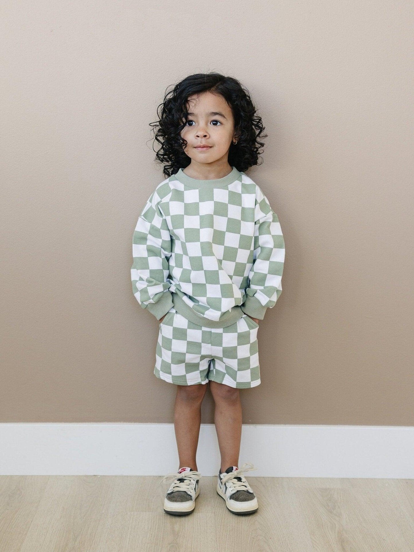 Organic Cotton Checkered Crewneck & Shorts Set