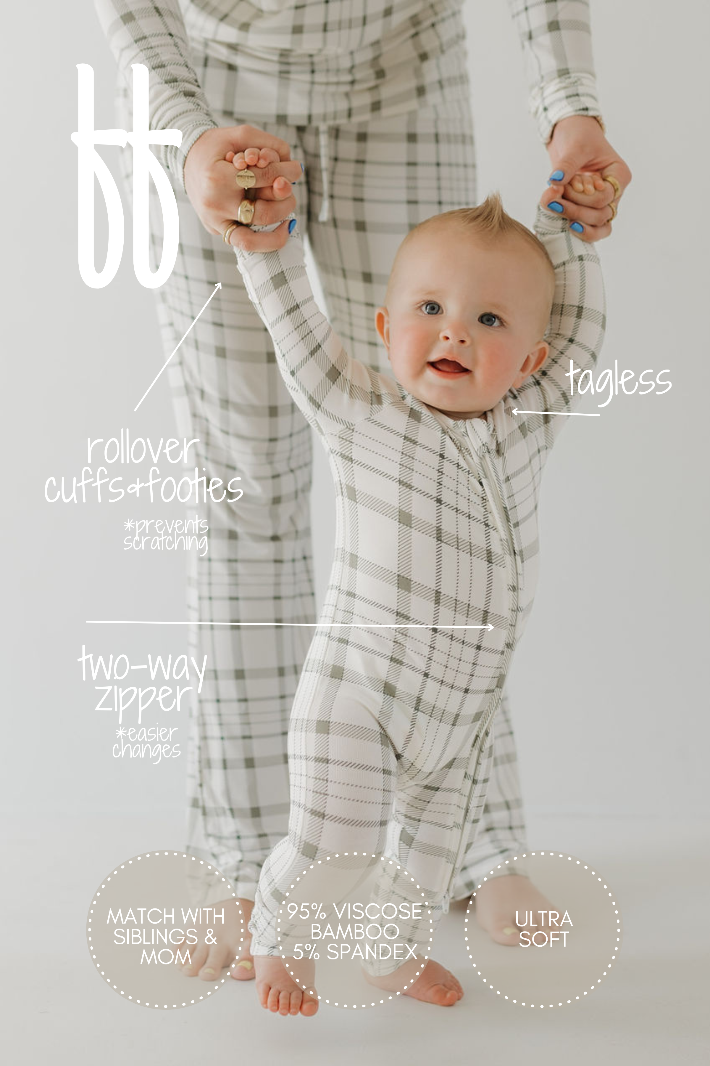 Bamboo Zip Pajamas Zipper Romper | Picnic Plaid