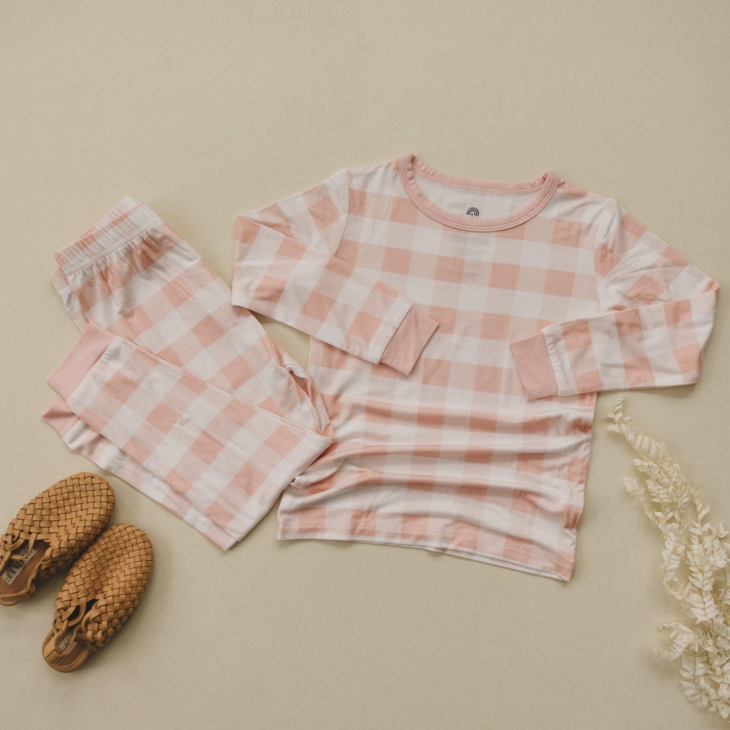 Pink Gingham 2pc Bamboo Pajama Floral Set