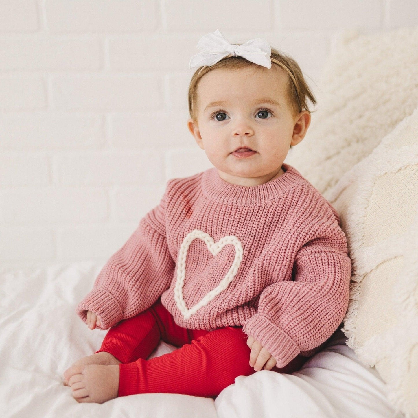 Pink Heart Hand Embroidered Sweater Top