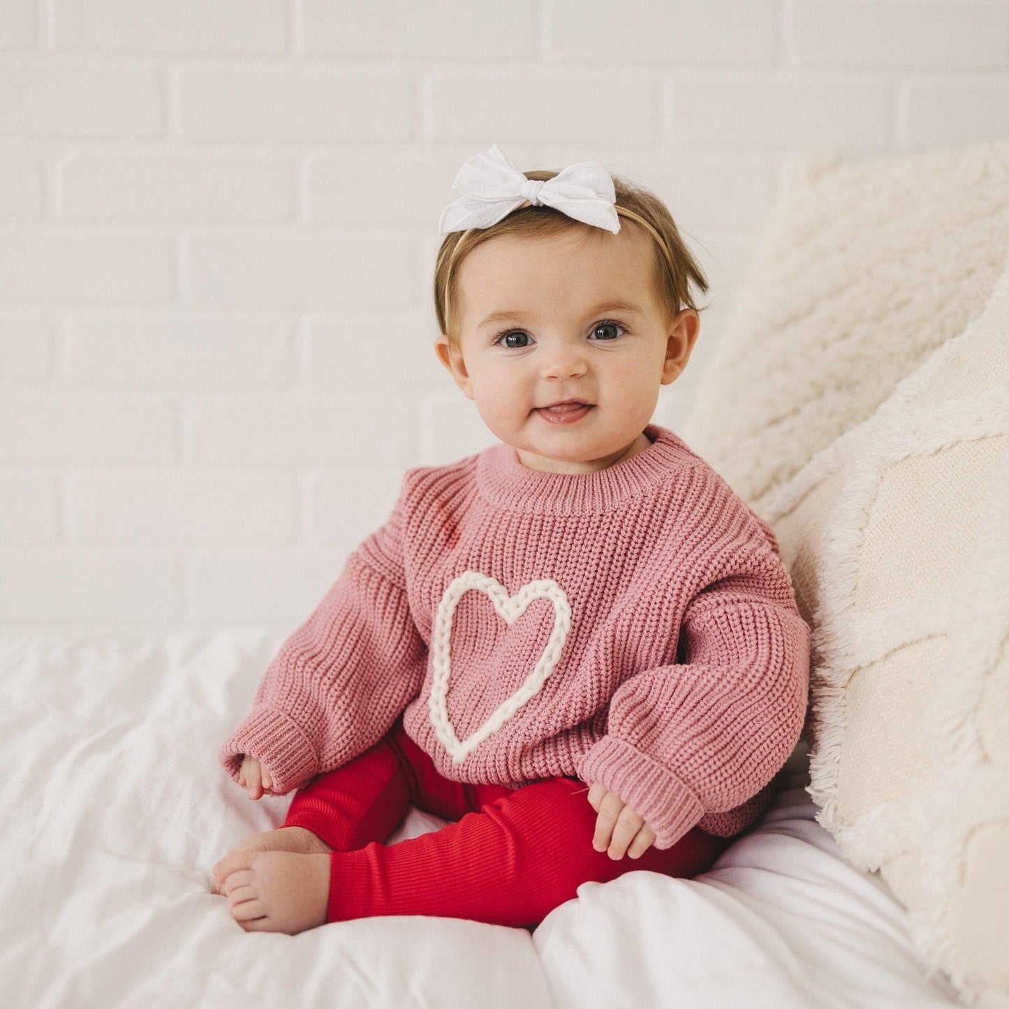 Pink Heart Hand Embroidered Sweater Top